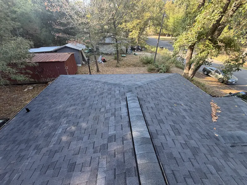 Completed hip and ridge shingle work on a roof replacement in Gladewater, TX